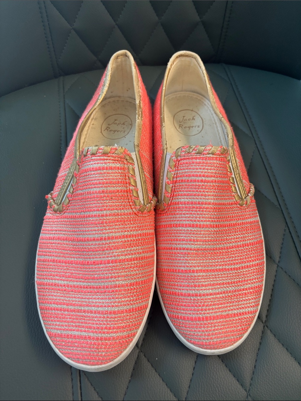 Jack Rogers Coral Stripe Canvas Slip-On’s